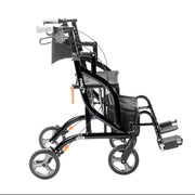 Black rollator with four wheels on a white background