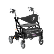 Black walker with seat and storage bag on a white background