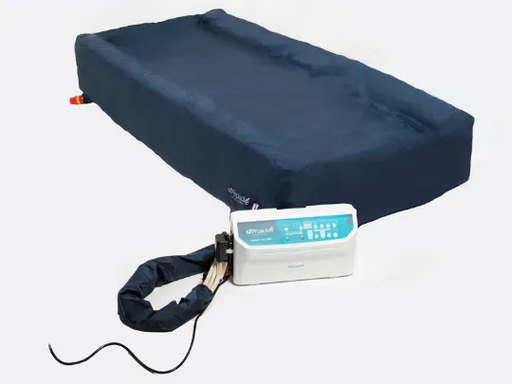 Navy inflatable mattress with control panel on a white background