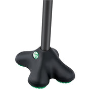 Black stand base with green logo on a white background