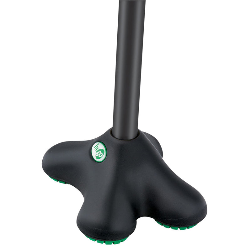 Black stand base with green logo on a white background