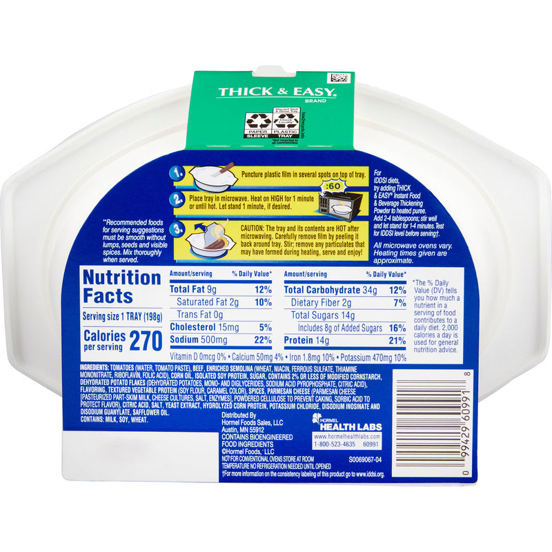 Nutrition facts label on a container of thick and easy product