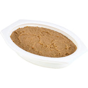 A white oval plastic container filled with a brown textured paste or cream, shown on a plain white background.