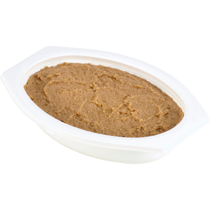 A white oval plastic container filled with a brown textured paste or cream, shown on a plain white background.