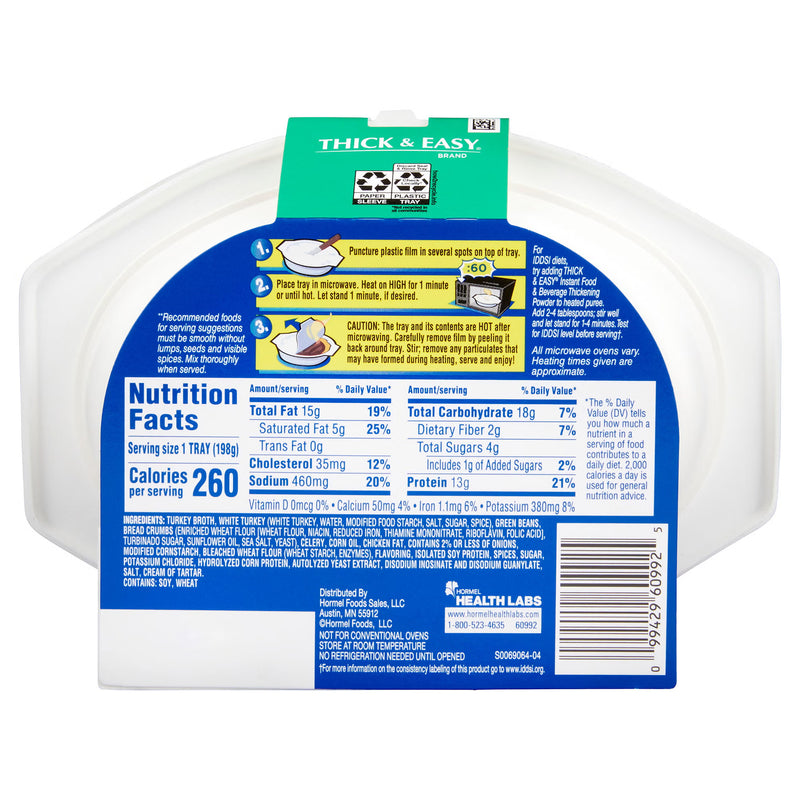 Back view of a thick and easy potato salad tray, showing the nutrition facts label, serving size 1 tray (18g), and Health Labs branding on a white background.
