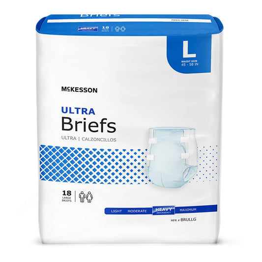 Package of McKesson Ultra Briefs on a white background