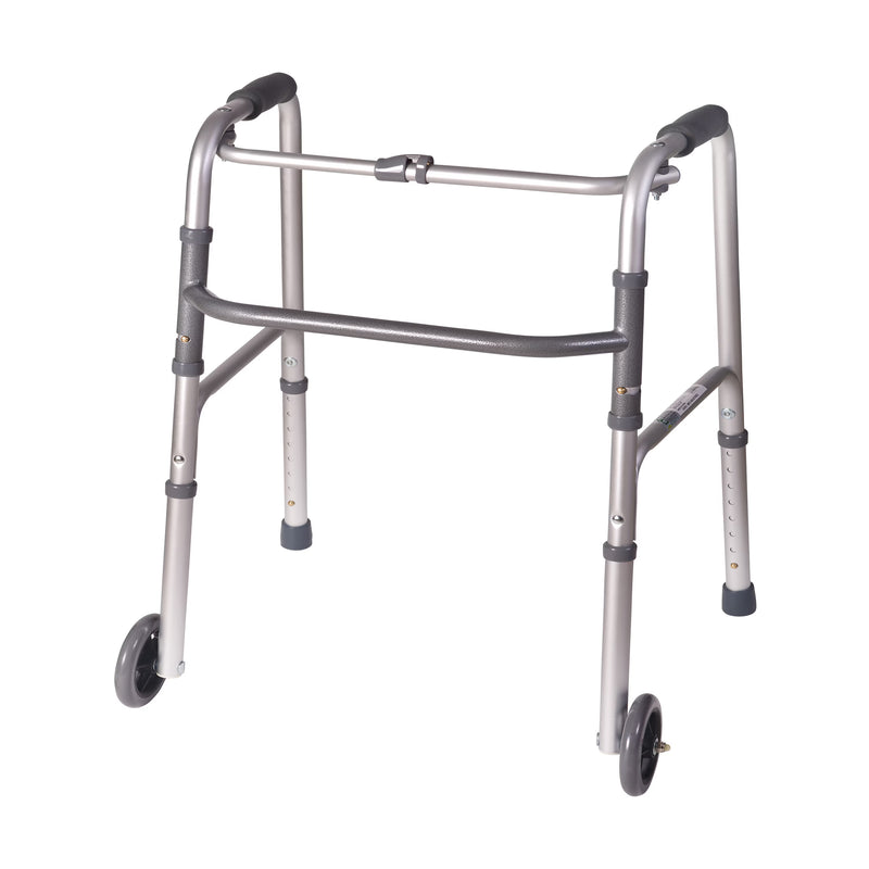Silver walker with wheels on a white background
