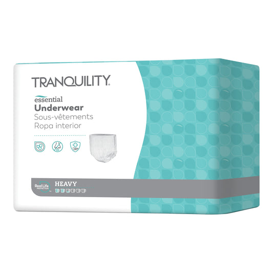Pack of Tranquility essential underwear with teal and white design on a white background