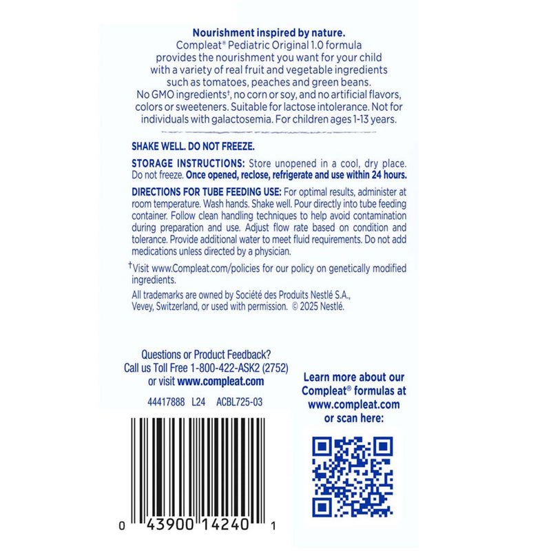 Compleat Pediatric Original 1.0 Real Food Formula - 8.45 oz Unflavored Tube Feeding