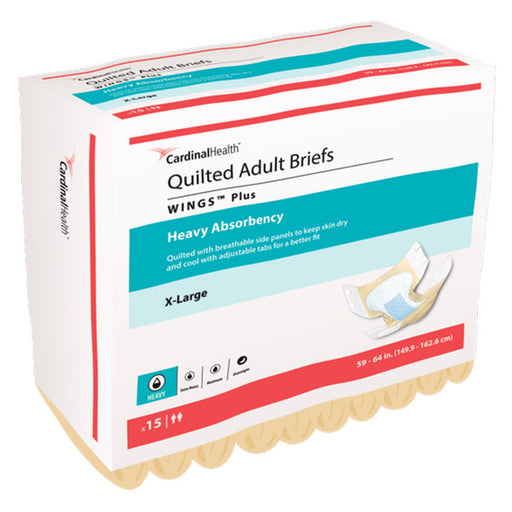 Box of Cardinal Health Quilted Adult Briefs on a white background