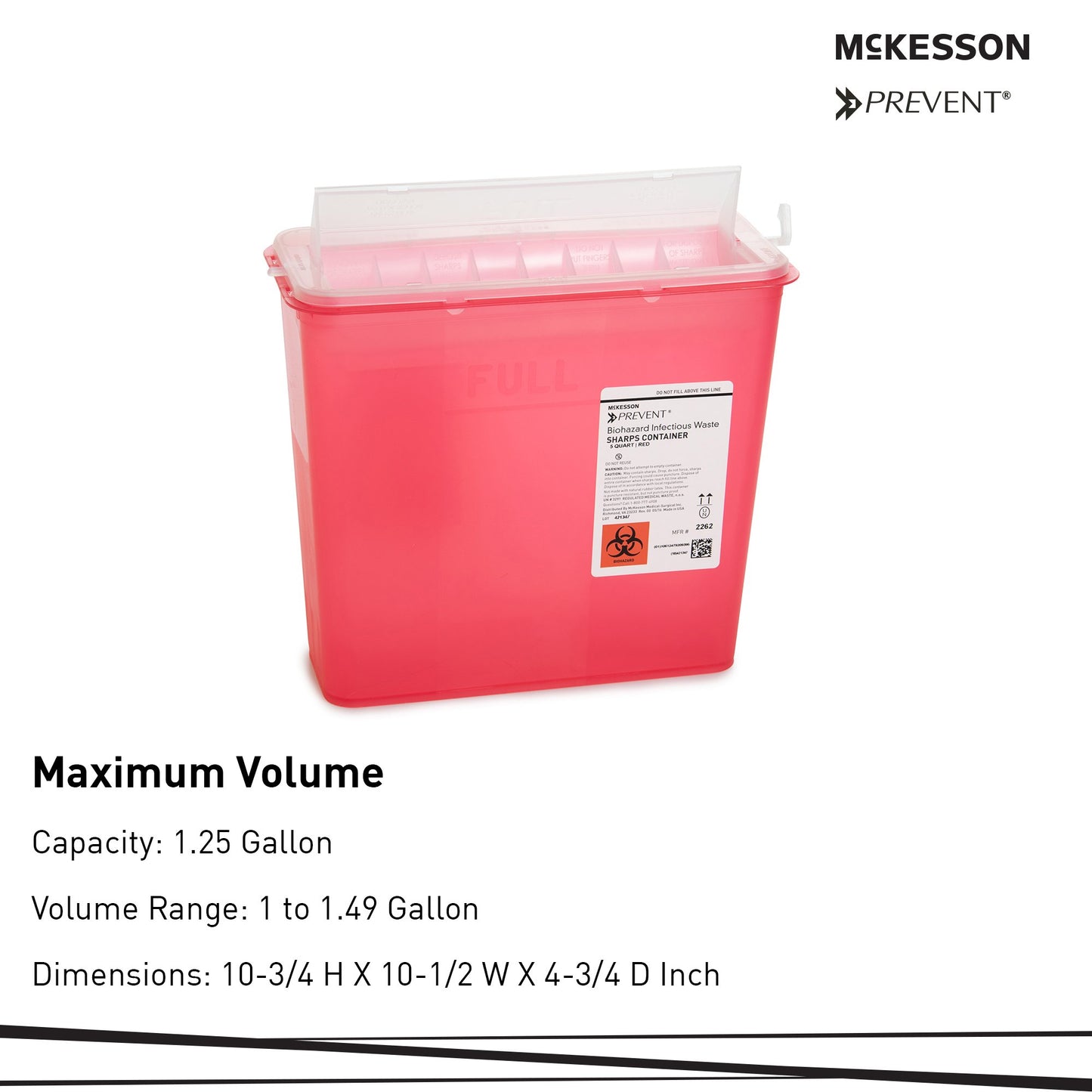 Red sharps container with McKesson branding on a white background