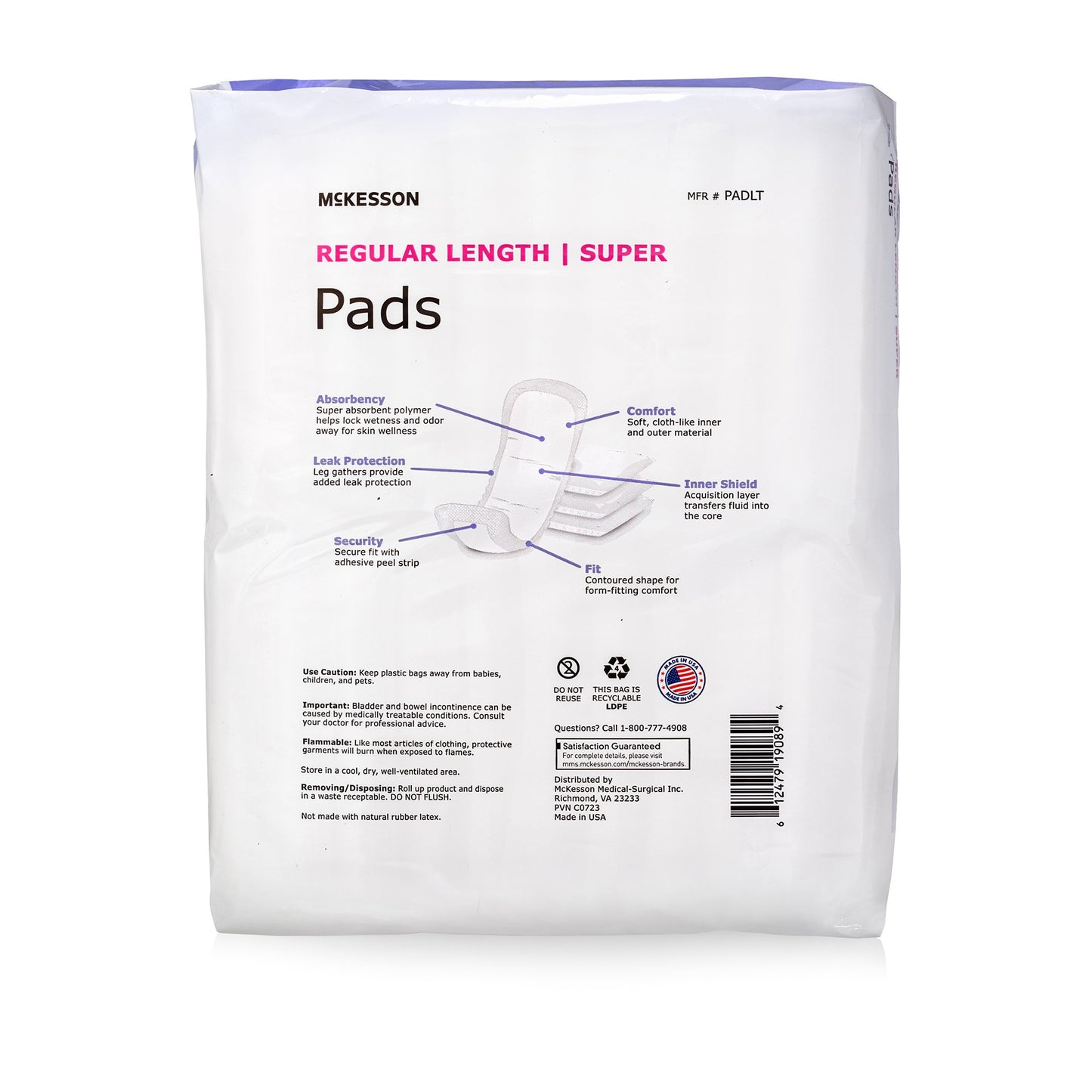 McKesson Pads 10 inch back of package