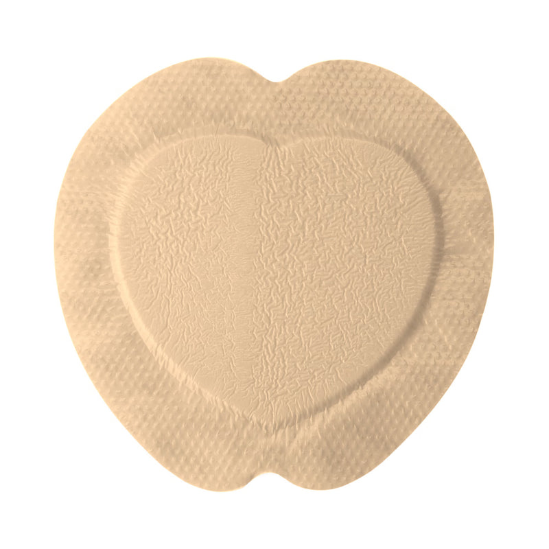 A single heart-shaped adhesive patch with a textured, wavy surface in a light beige skin-tone color, isolated on a solid white background.