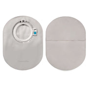Two light gray circular adhesive pads shown on a white background, one with a circular opening and small blue accent on the left, and one plain oval on the right.