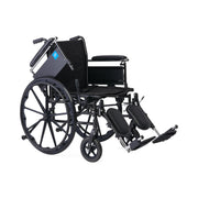 Black wheelchair with armrests and footrests on a white background