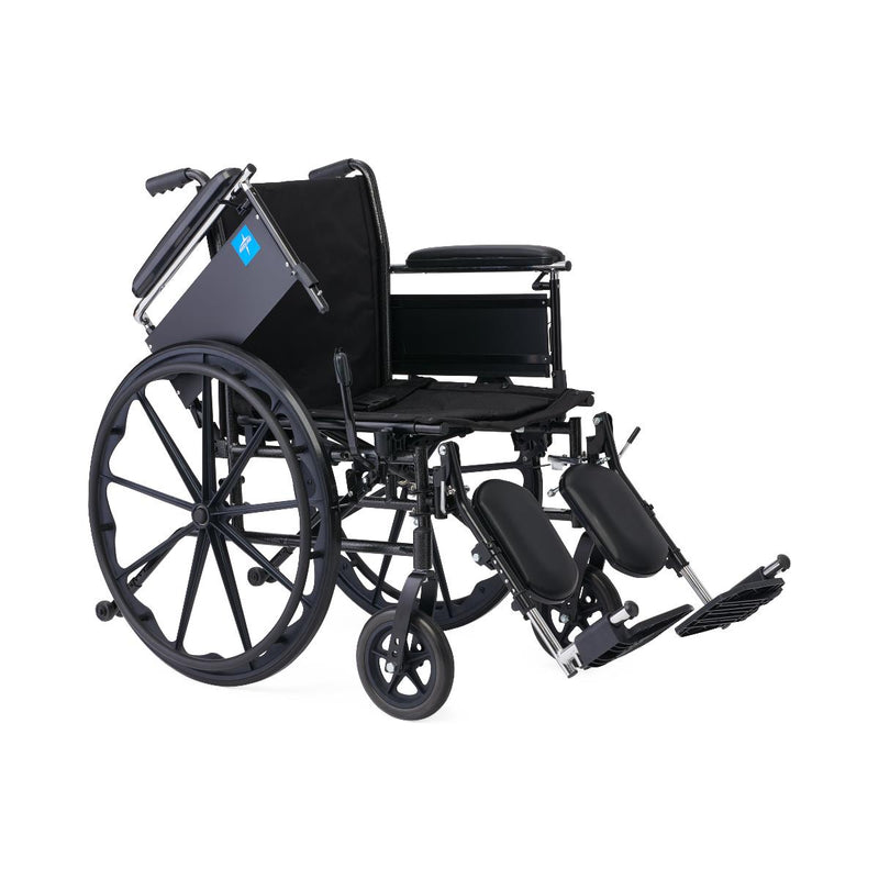 Black wheelchair with armrests and footrests on a white background