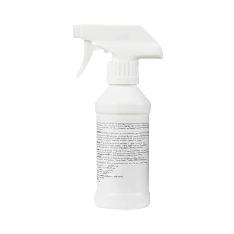 White spray bottle with a label on a white background