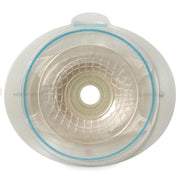 Clear plastic container with a blue rim on a white background