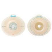 Two circular transparent medical adhesive devices shown side by side on a white background, one labeled 'CooperCare' and the other 'SanteSkin Mini'.