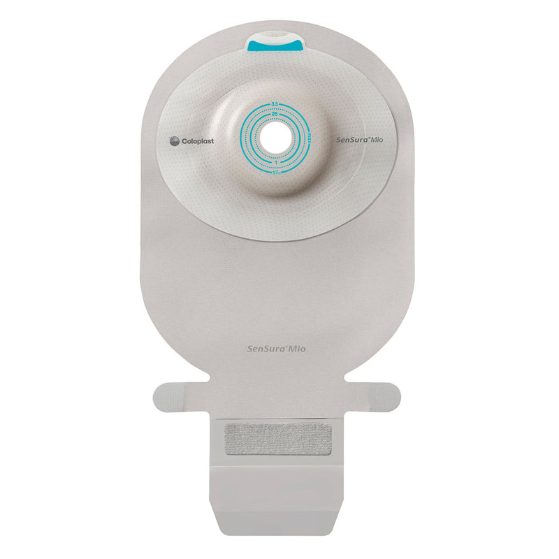 A Coloplast SensSure Milo adhesive drain product shown from the front on a plain white background.