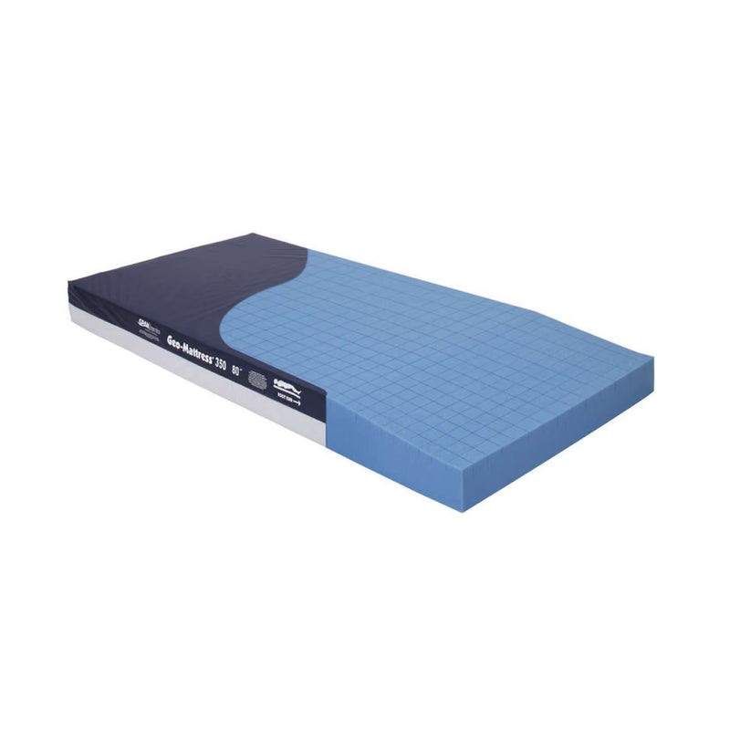 Blue and black mattress on a white background
