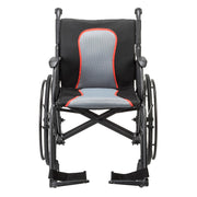 Wheelchair with black frame and gray seat on a white background