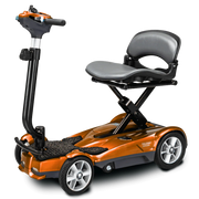 Gold mobility scooter with a seat on a white background