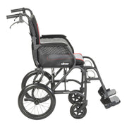 Black and gray wheelchair with visible branding on a white background