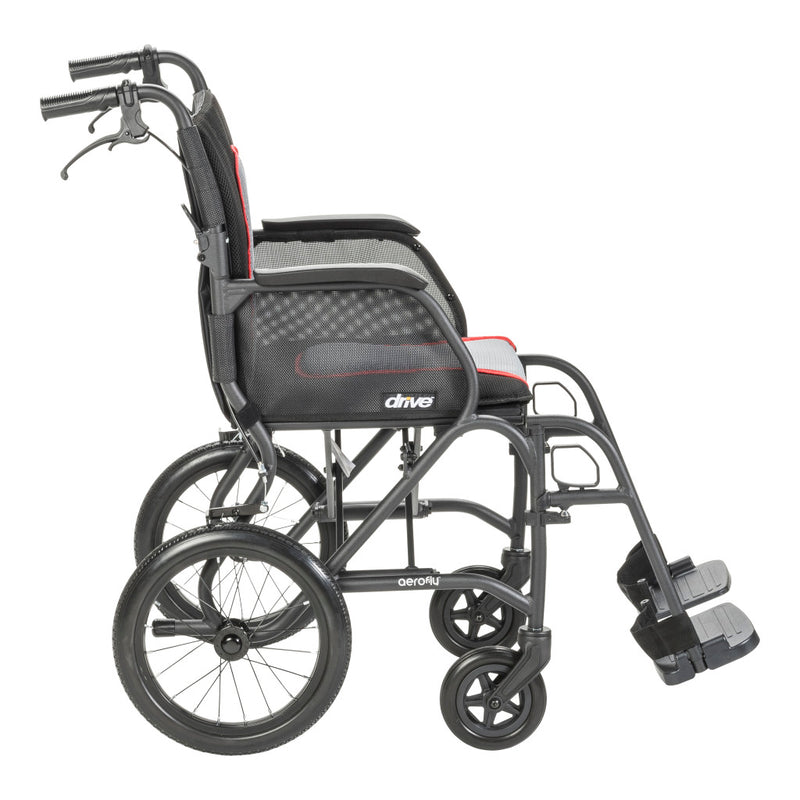 Black and gray wheelchair with visible branding on a white background
