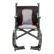 Black and gray wheelchair with red accents on a white background