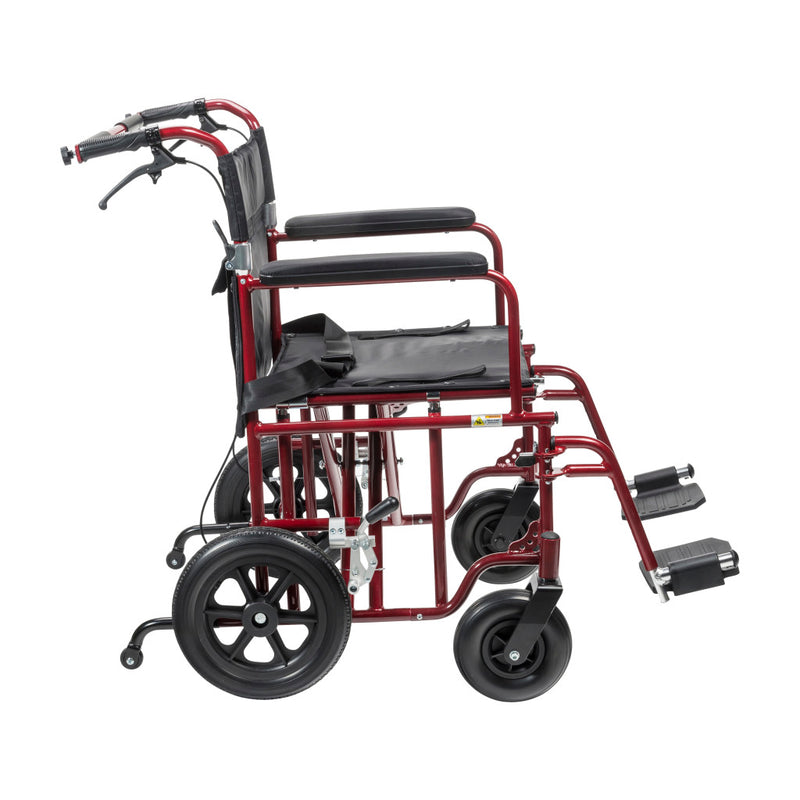 Red and black wheelchair on a white background