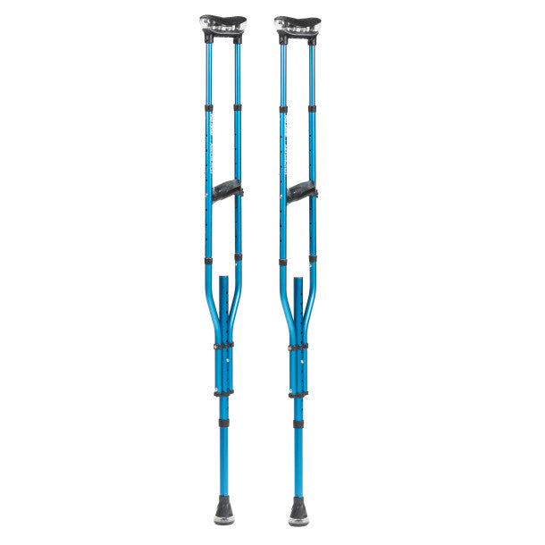 Pair of blue crutches on a white background