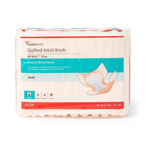 Package of Cardinal Health quilted adult briefs on a white background