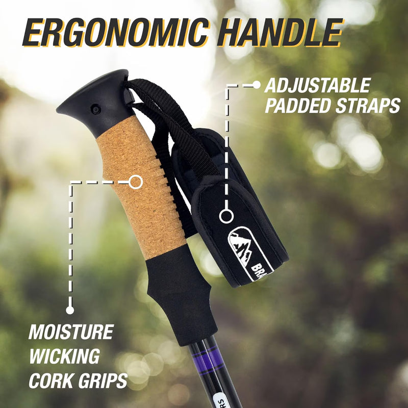 Ergonomic handle with adjustable padded straps and moisture wicking cork grips on a blurred natural background