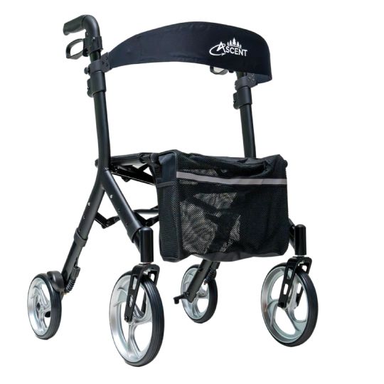 Ascent Euro Style Rollator - Lightweight Folding Travel Walker with Seat