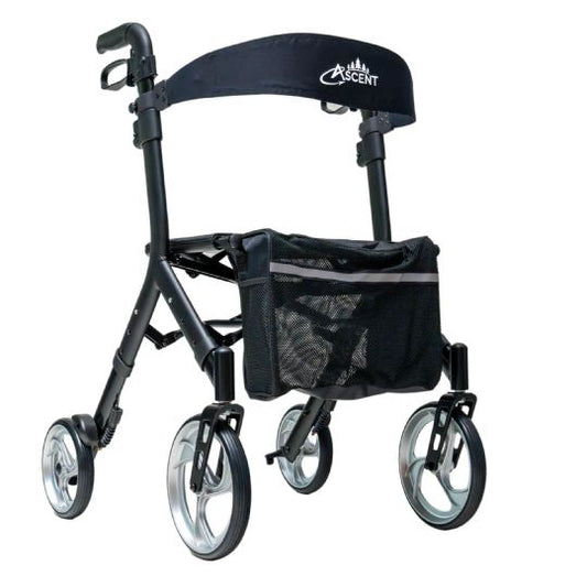Ascent Euro Style Rollator - Lightweight Folding Travel Walker with Seat