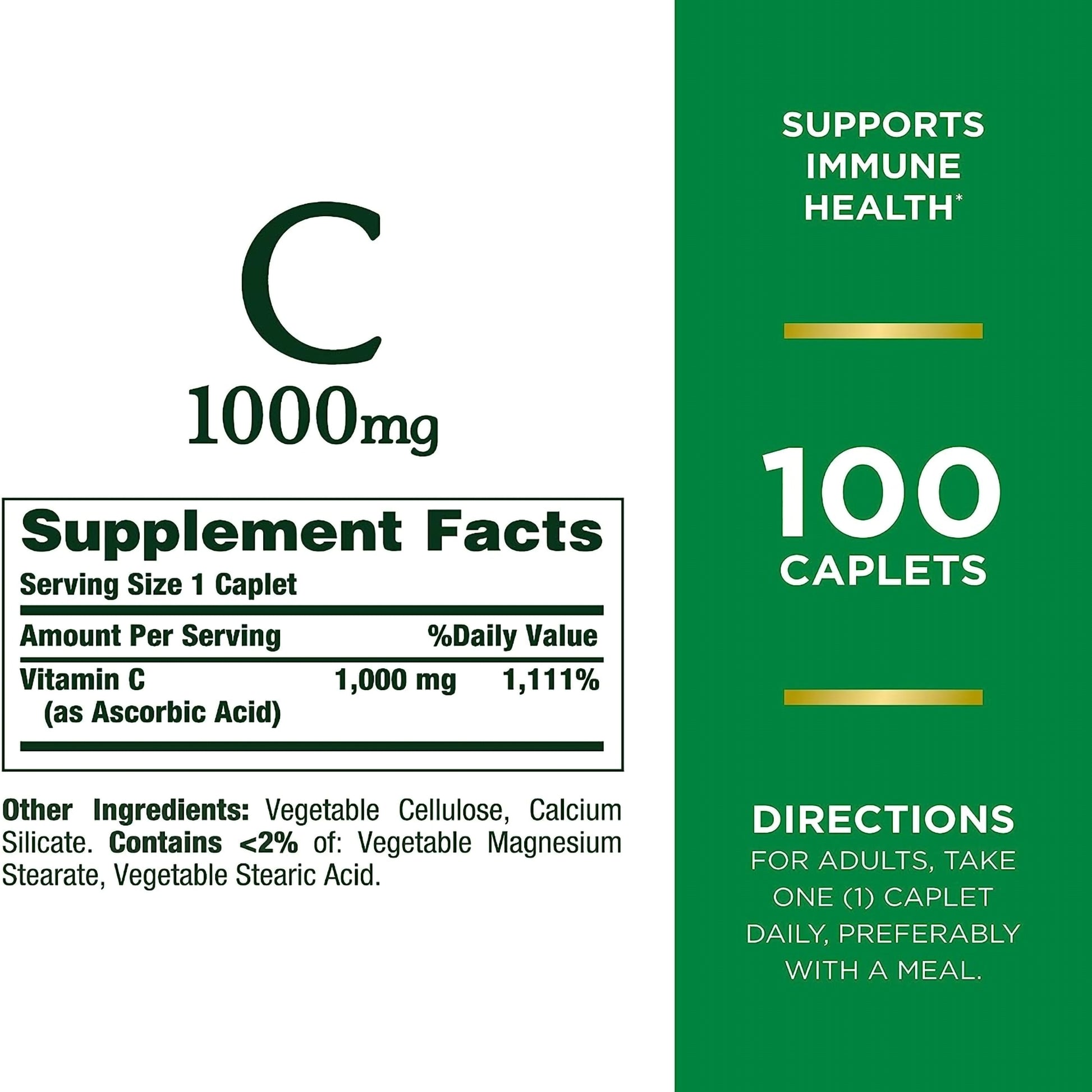 Supplement package with Vitamin C 1000mg caplets on a white background