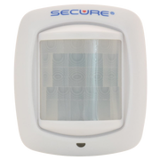 A white SECURE brand security light with a clear protective lens and blue brand lettering on the top frame, shown against a plain white background.