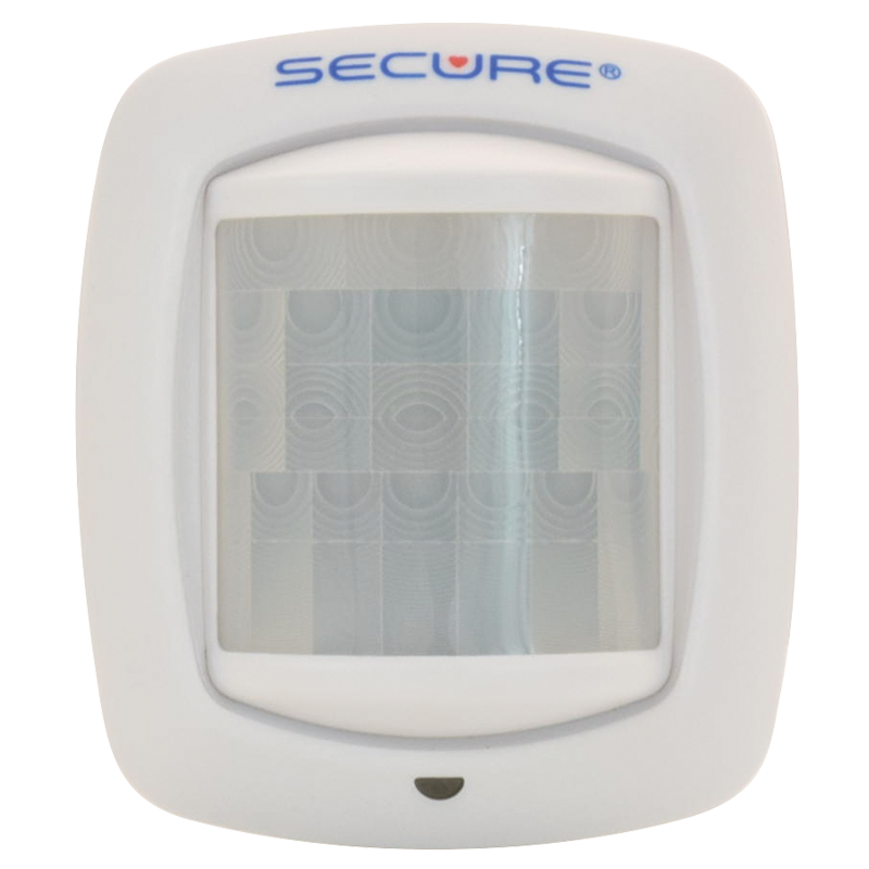 A white SECURE brand security light with a clear protective lens and blue brand lettering on the top frame, shown against a plain white background.