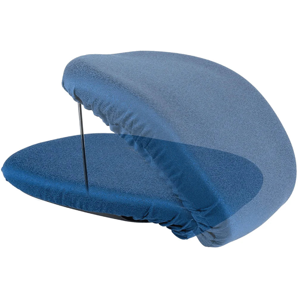 Blue cushioned seat cover on a white background