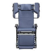 Blue wheelchair with reclined position on a white background
