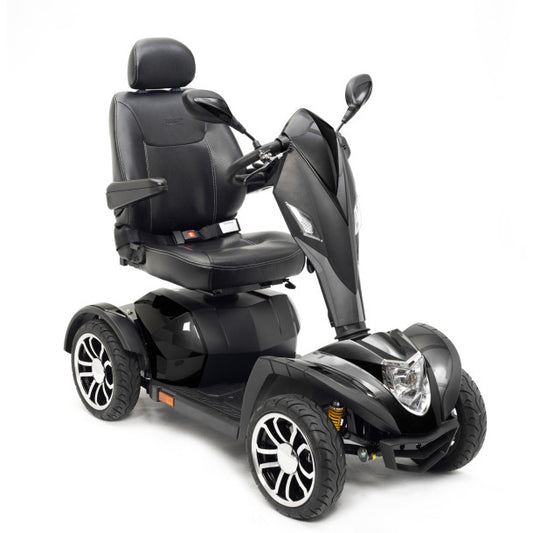 Black mobility scooter on a white background