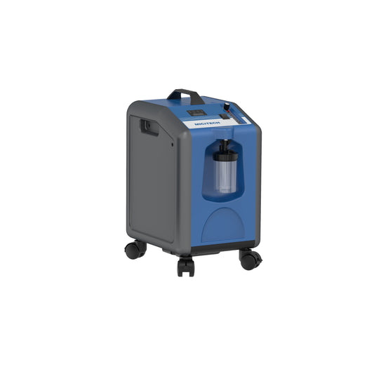 Blue and gray machine with wheels on a white background