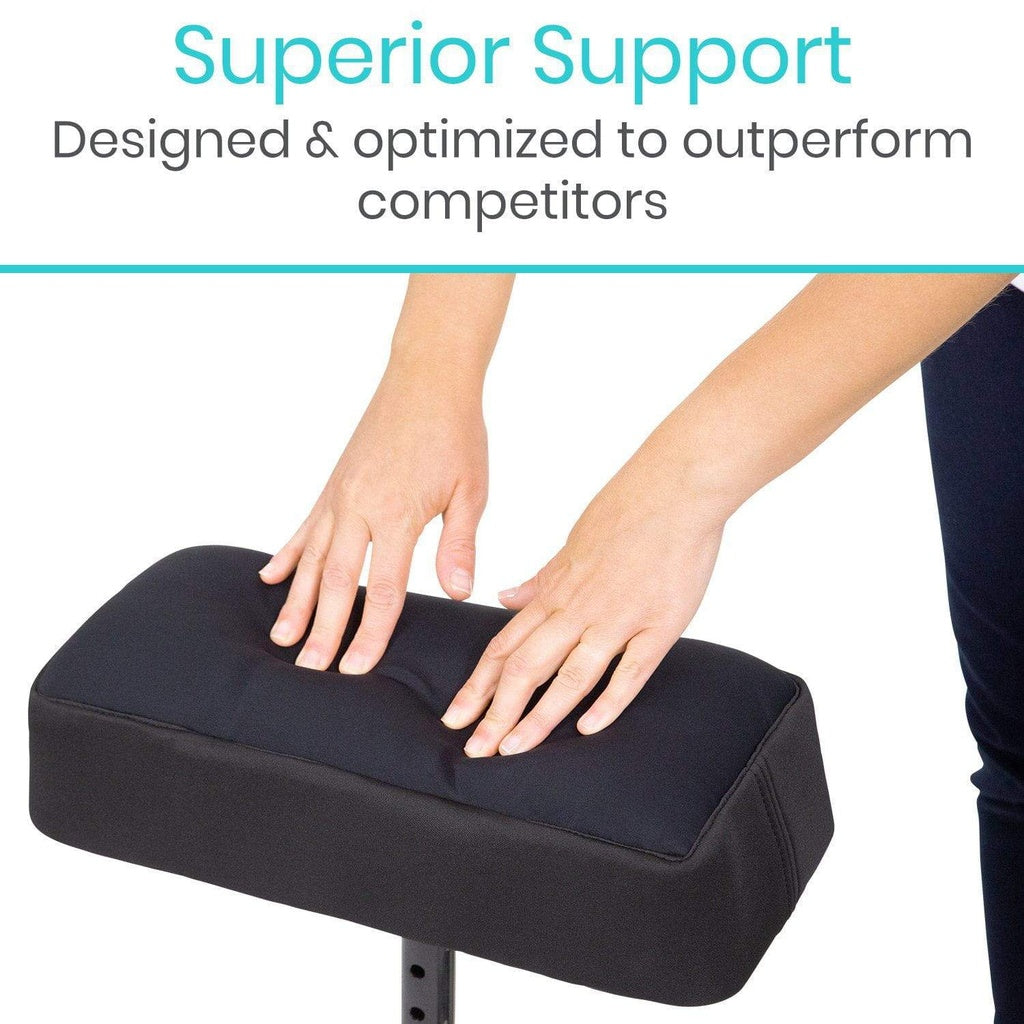 Black cushion with hands on it, labeled 'Superior Support' and 'Designed & optimized to outperform competitors'.