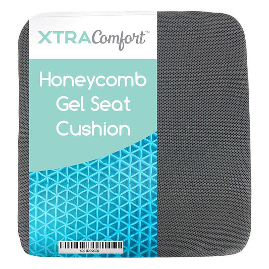 Xtra Comfort honeycomb gel seat cushion with packaging on a white background