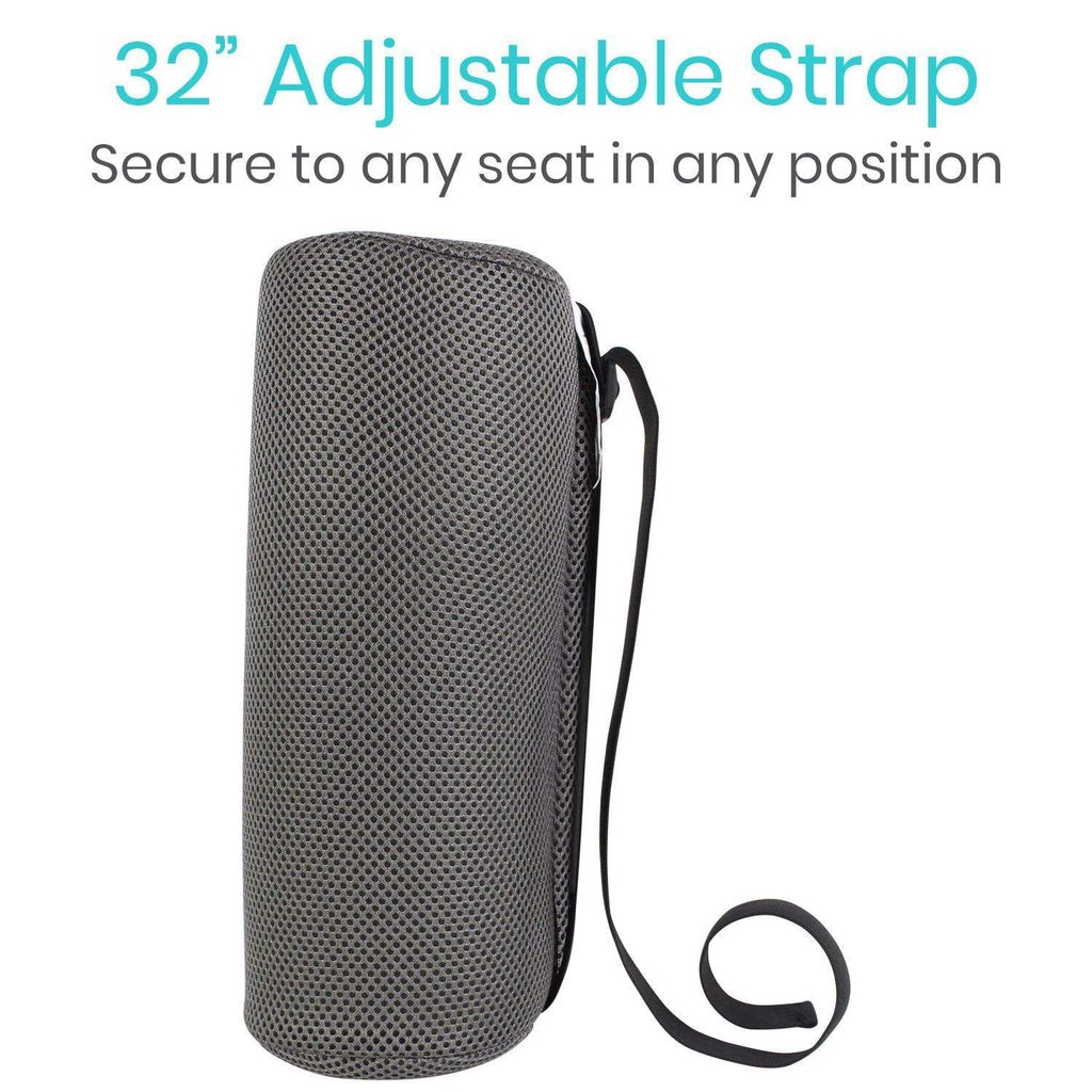 Gray carrying case with an adjustable strap on a white background