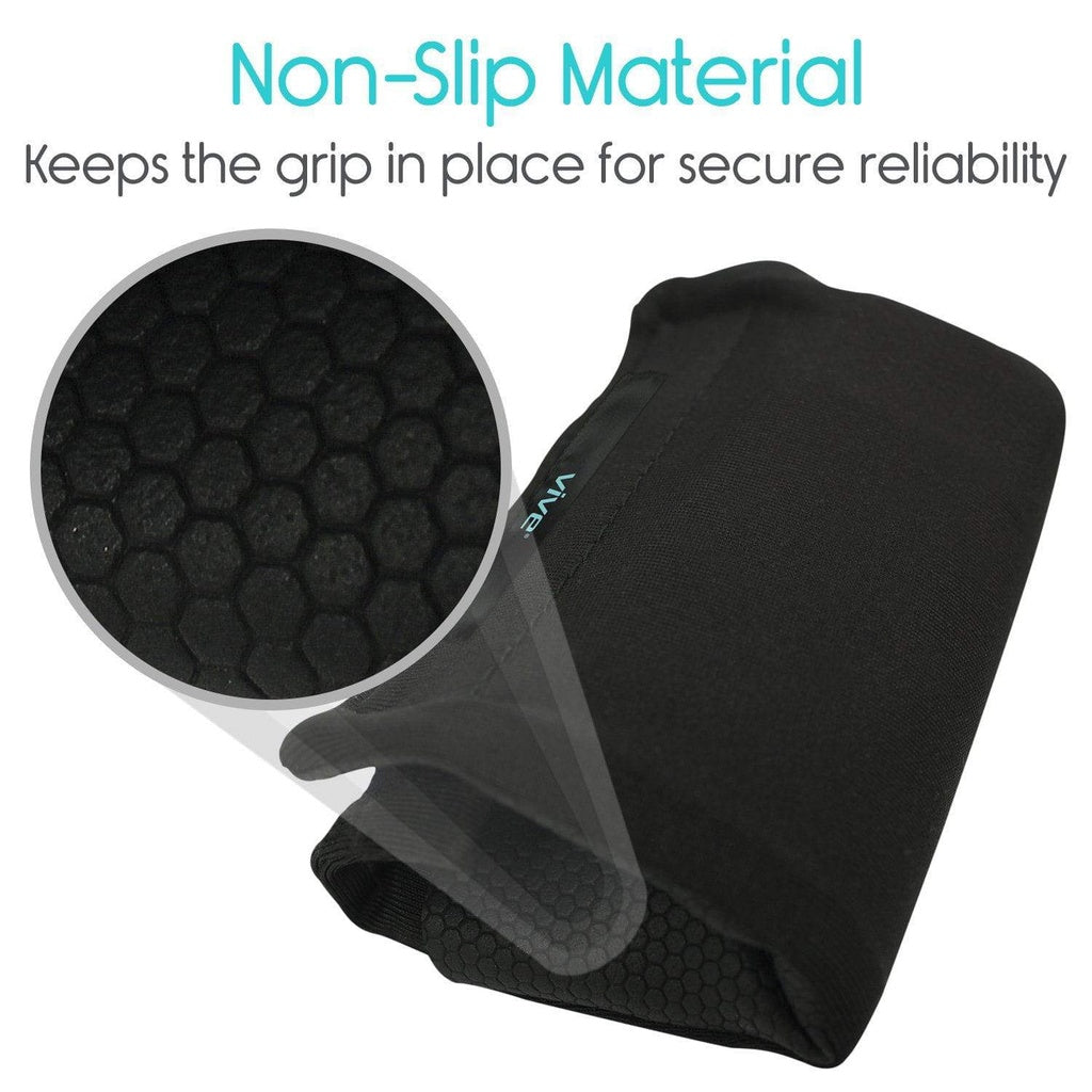 Black glove with non-slip material and text on a white background