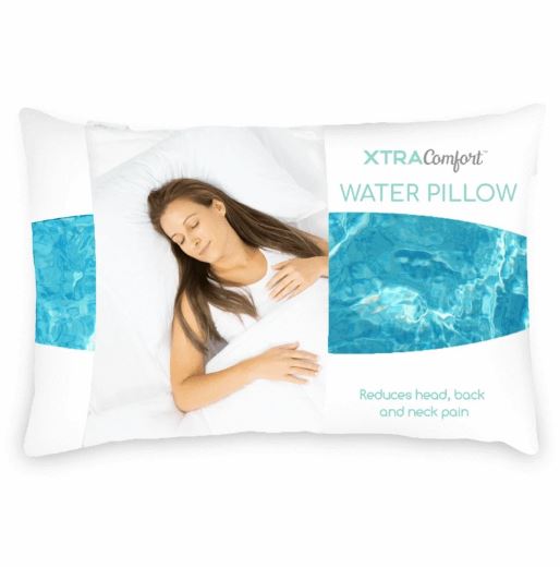 Woman sleeping with Xtra Comfort Water Pillow on a white background