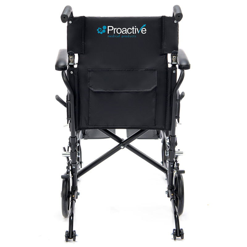 Black wheelchair with 'Proactive Medical Products' logo on a white background