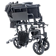 Black folding wheelchair on a white background